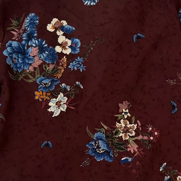 Zara Women's Dark Academia Floral Wrap Long Sleeve Blouse Top, Burgundy, Size S - Picture 3 of 12